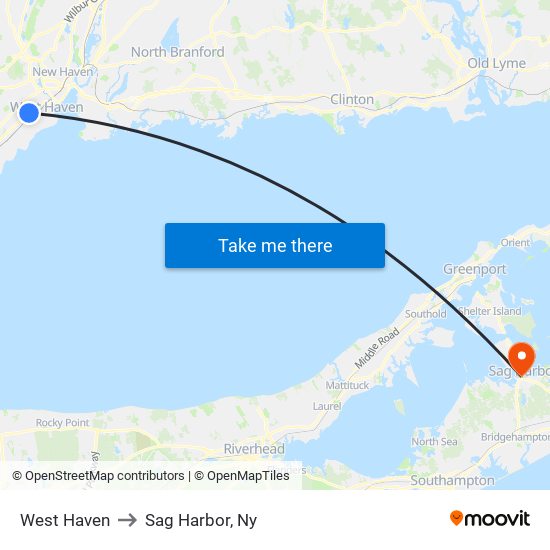 West Haven to Sag Harbor, Ny map