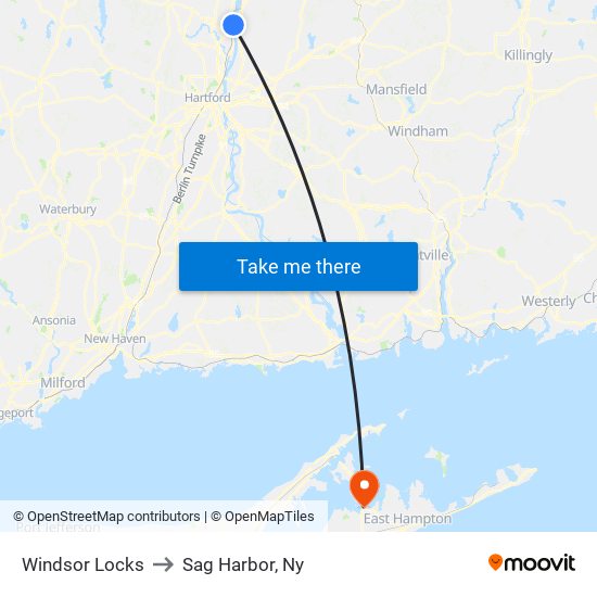 Windsor Locks to Sag Harbor, Ny map