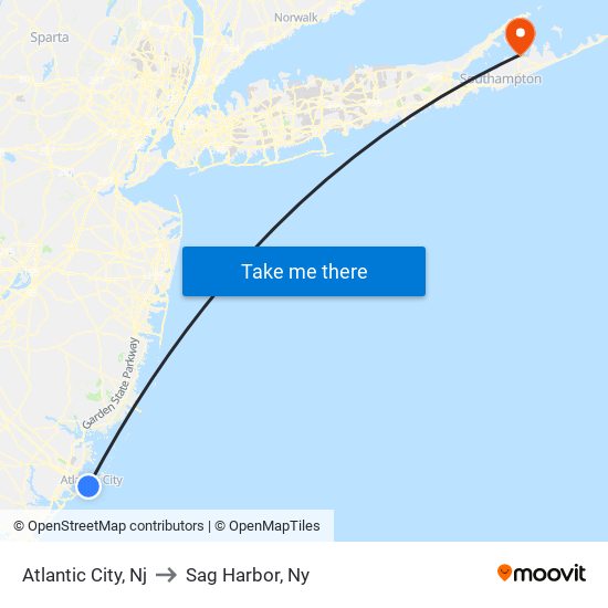 Atlantic City, Nj to Sag Harbor, Ny map