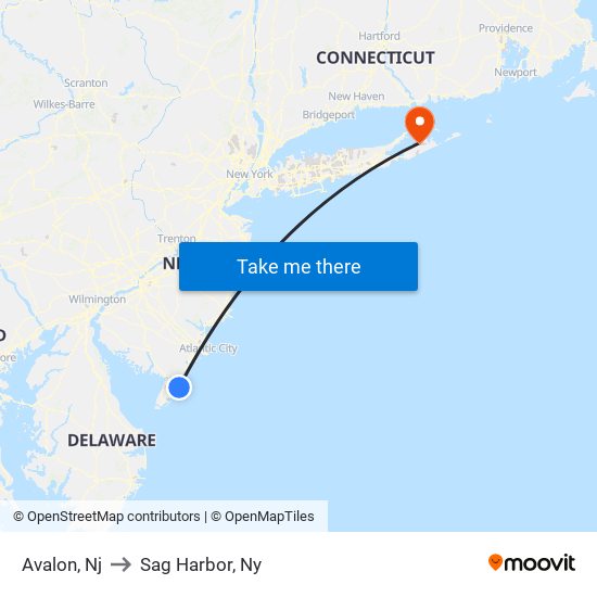 Avalon, Nj to Sag Harbor, Ny map