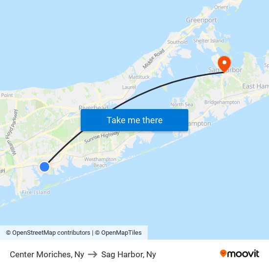 Center Moriches, Ny to Sag Harbor, Ny map