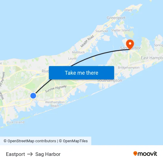 Eastport to Sag Harbor map