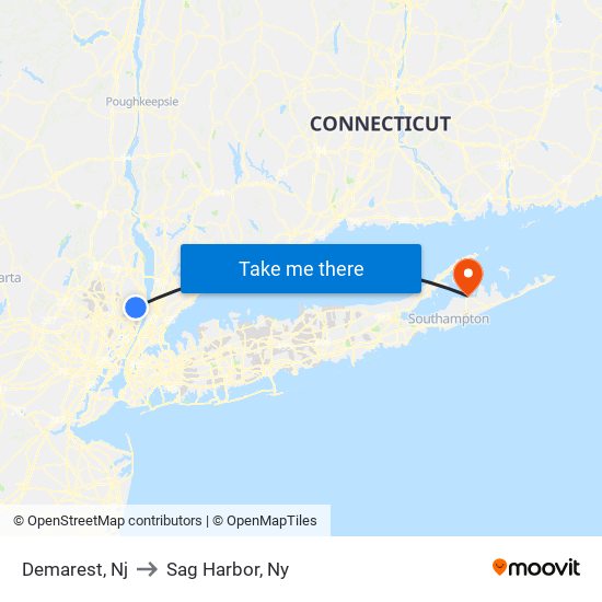 Demarest, Nj to Sag Harbor, Ny map