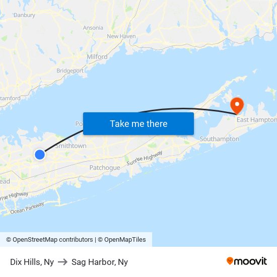 Dix Hills, Ny to Sag Harbor, Ny map