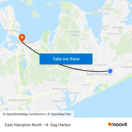 East Hampton North to Sag Harbor map