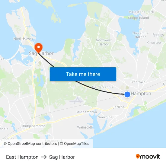 East Hampton to Sag Harbor map