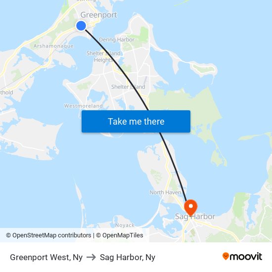 Greenport West, Ny to Sag Harbor, Ny map