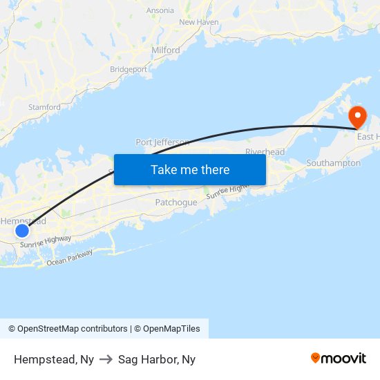 Hempstead, Ny to Sag Harbor, Ny map