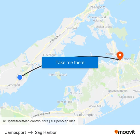 Jamesport to Sag Harbor map