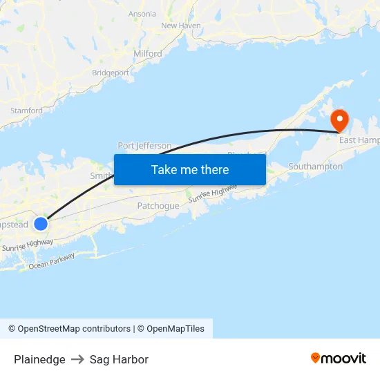 Plainedge to Sag Harbor map
