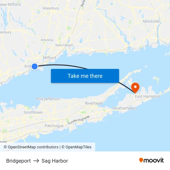 Bridgeport to Sag Harbor map