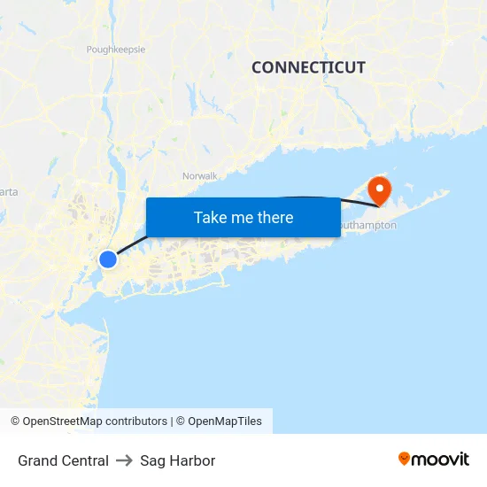 Grand Central to Sag Harbor map