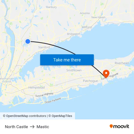 North Castle to Mastic map