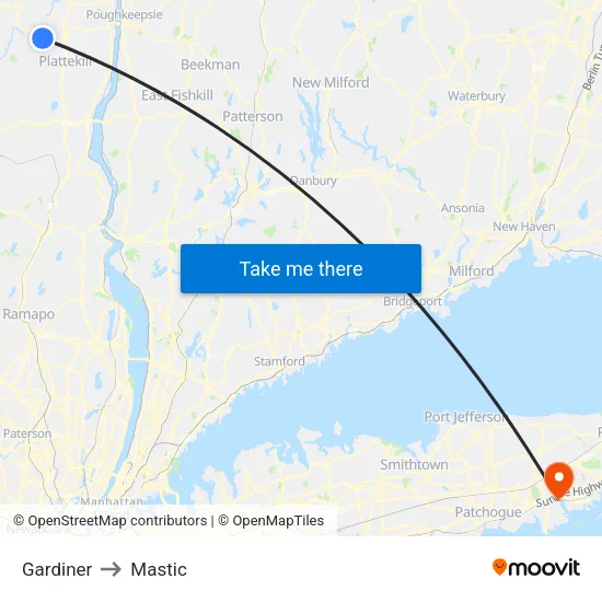 Gardiner to Mastic map
