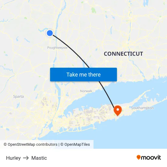 Hurley to Mastic map