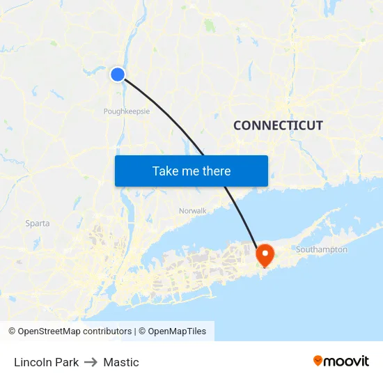 Lincoln Park to Mastic map