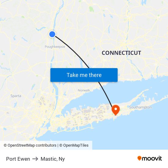Port Ewen to Mastic, Ny map