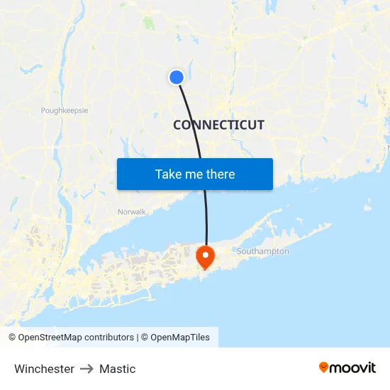 Winchester to Mastic map