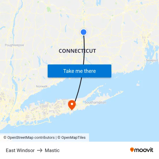 East Windsor to Mastic map