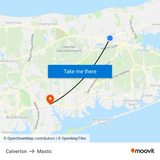 Calverton to Mastic map