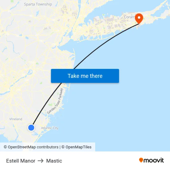 Estell Manor to Mastic map