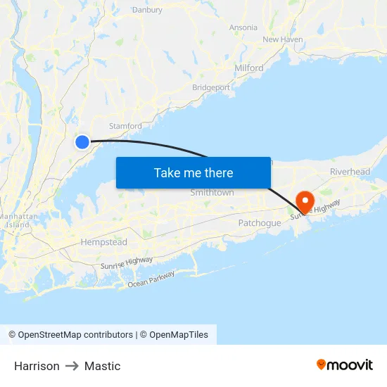 Harrison to Mastic map