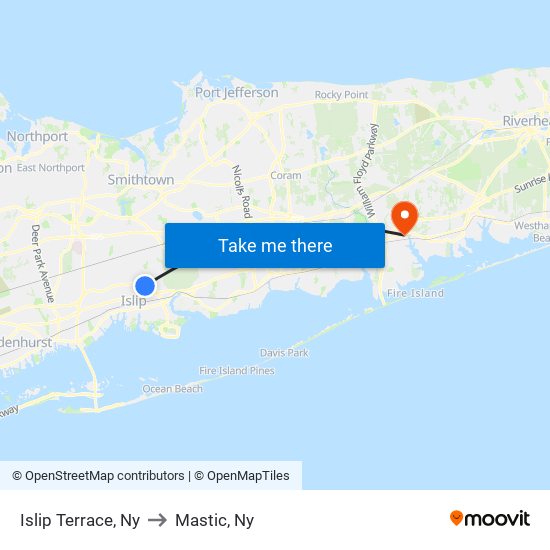 Islip Terrace, Ny to Mastic, Ny map