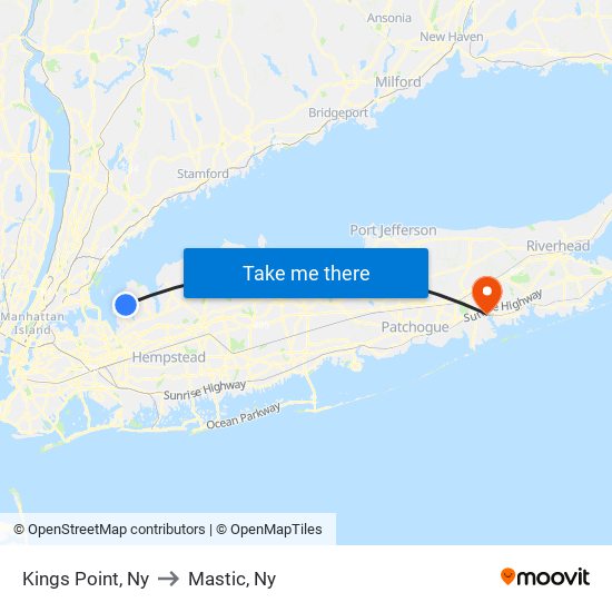 Kings Point, Ny to Mastic, Ny map