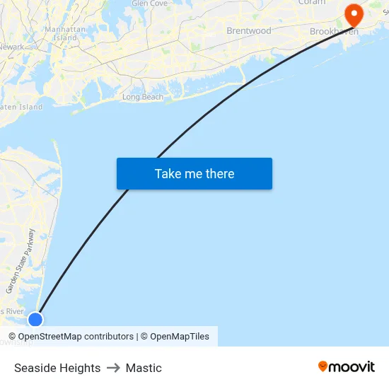 Seaside Heights to Mastic map