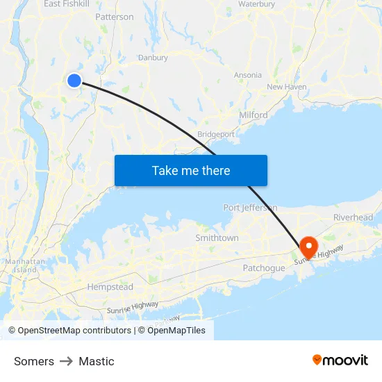 Somers to Mastic map