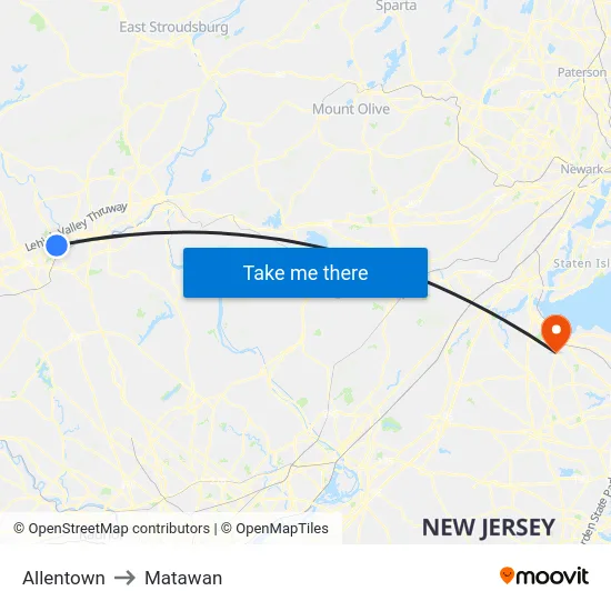 Allentown to Matawan map