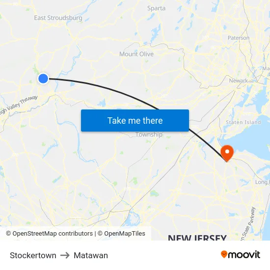 Stockertown to Matawan map