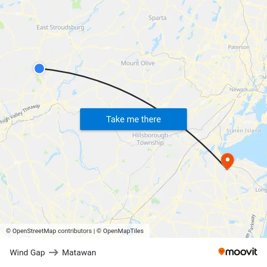 Wind Gap to Matawan map
