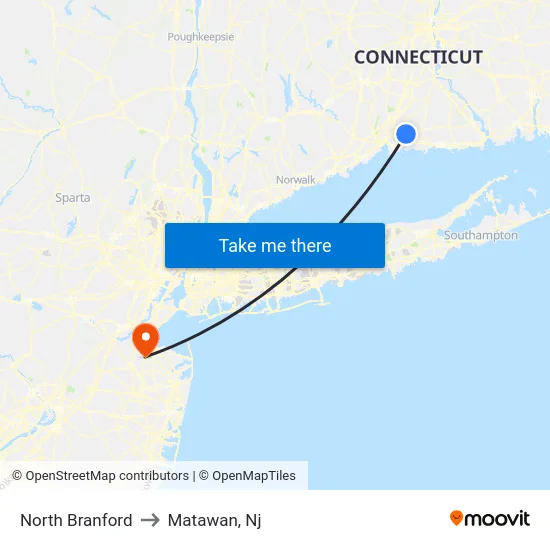 North Branford to Matawan, Nj map