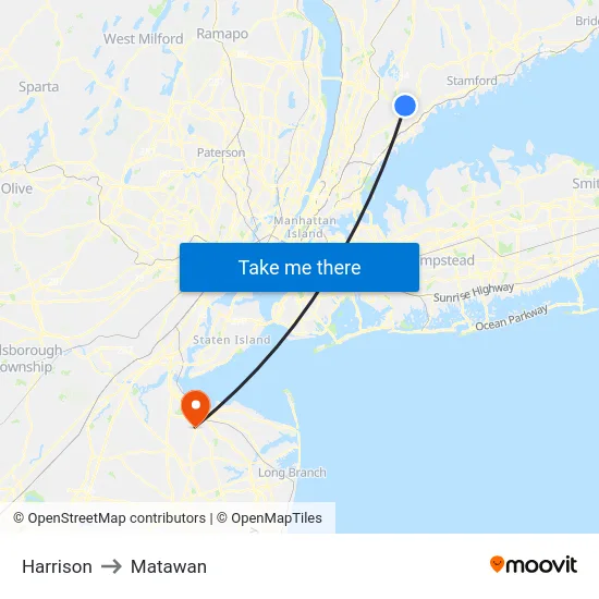 Harrison to Matawan map