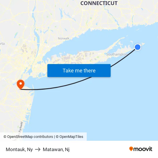 Montauk to Matawan, Nj map