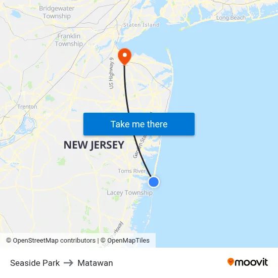 Seaside Park to Matawan map