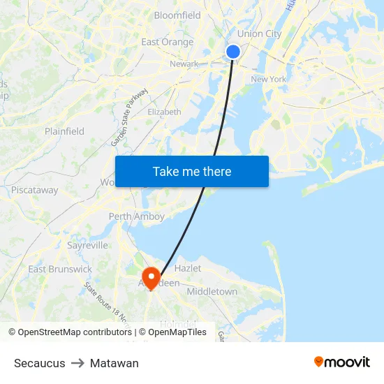 Secaucus to Matawan map