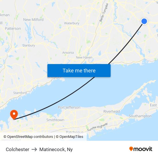 Colchester to Matinecock, Ny map