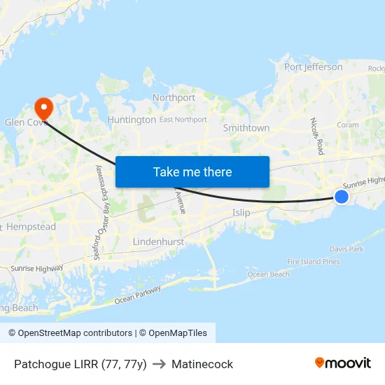 Patchogue LIRR (77, 77y) to Matinecock map