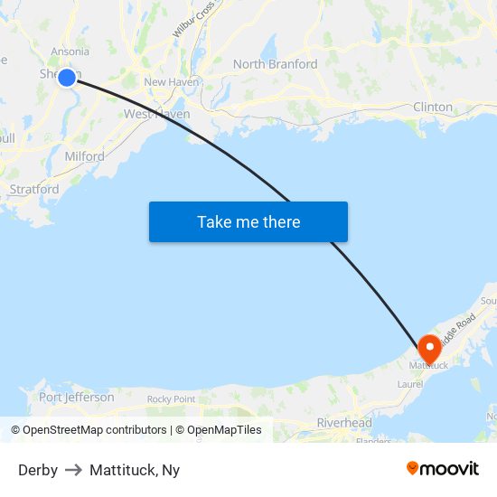 Derby to Mattituck, Ny map