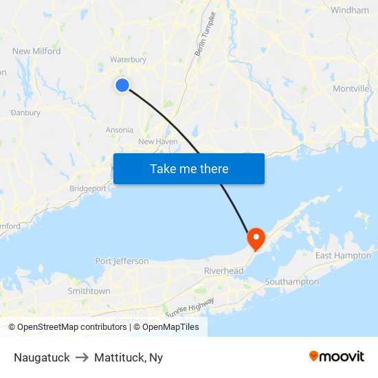 Naugatuck to Mattituck, Ny map