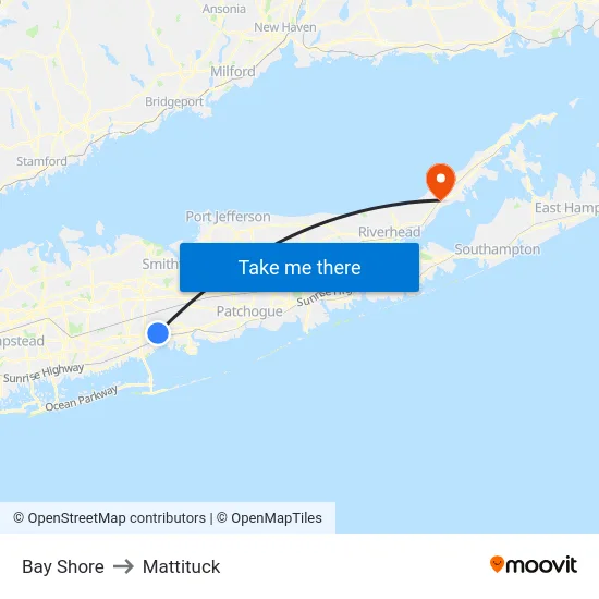 Bay Shore to Mattituck map