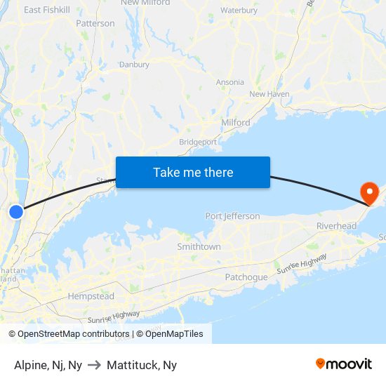 Alpine, Nj, Ny to Mattituck, Ny map