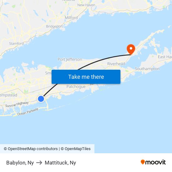 Babylon, Ny to Mattituck, Ny map
