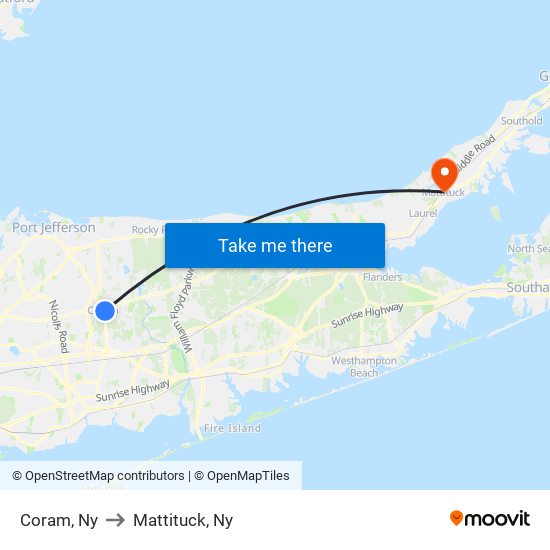 Coram, Ny to Mattituck, Ny map