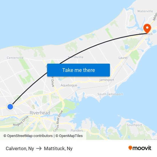 Calverton, Ny to Mattituck, Ny map