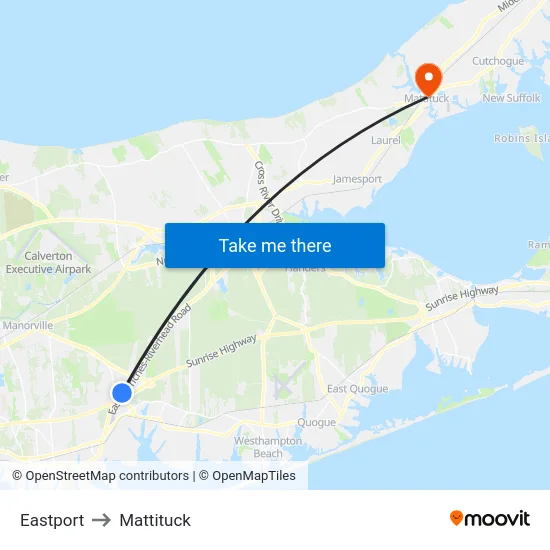 Eastport to Mattituck map