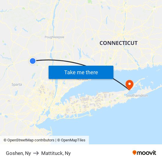 Goshen, Ny to Mattituck, Ny map