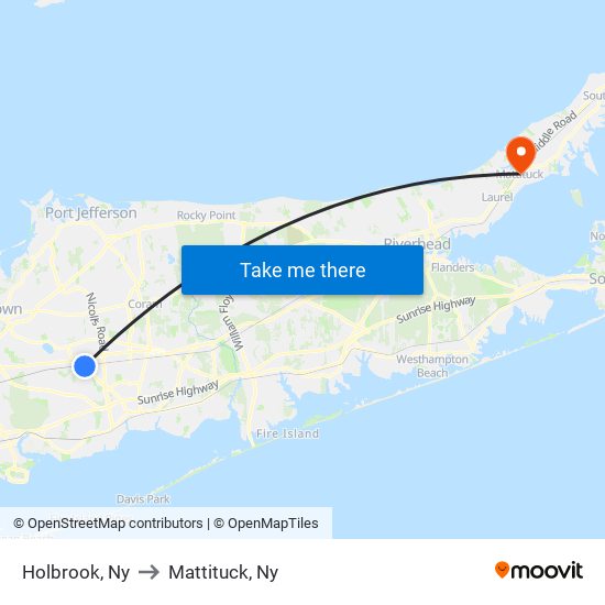 Holbrook, Ny to Mattituck, Ny map